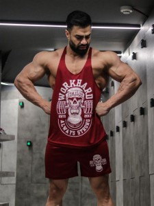 ست ورزشي مردانه مردانه ركابي و شلوارك بند نازك work hard