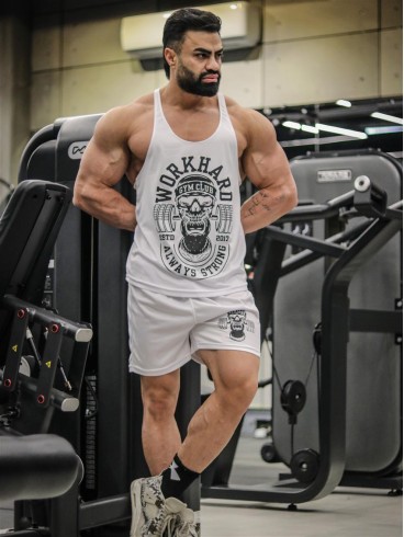 ست ورزشي مردانه مردانه ركابي و شلوارك بند نازك work hard