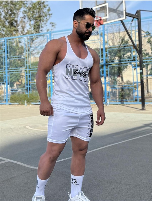 ست ورزشي مردانه مردانه ركابي و شلوارك بند نازك Never Give Up