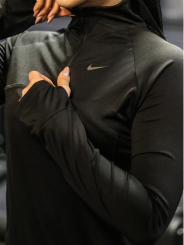 تيشرت زنانه زنانه آستين بلند يقه نيم زيپ NIKE