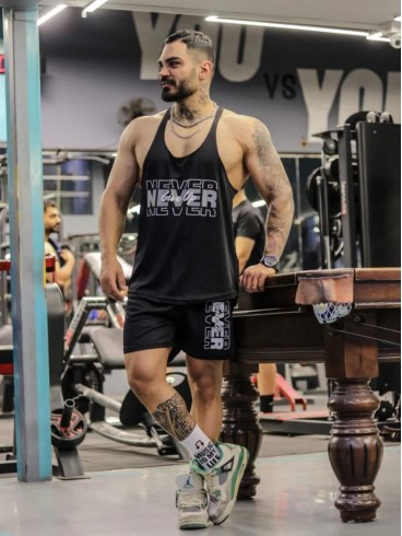 ست ورزشي مردانه مردانه ركابي و شلوارك بند نازك Never Give Up