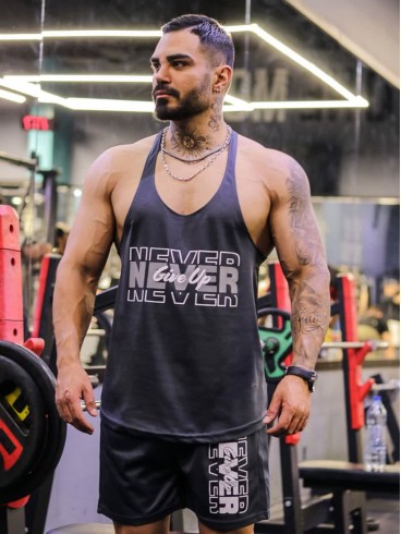 ست ورزشي مردانه مردانه ركابي و شلوارك بند نازك Never Give Up