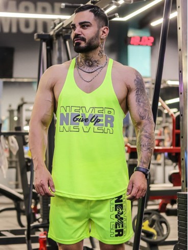 ست ورزشي مردانه مردانه ركابي و شلوارك بند نازك Never Give Up