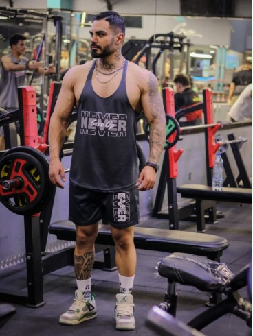 ست ورزشي مردانه مردانه ركابي و شلوارك بند نازك Never Give Up